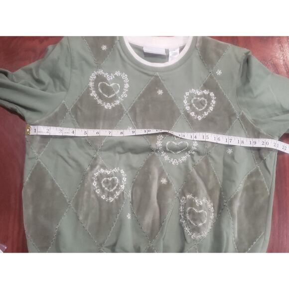 Alfred Dunner Pastel Green Heart & Diamond Design Long Sleeved Crew Neck Sweater - Picture 6 of 8